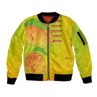 Hawaiian Mango Sleeve Zip Bomber Jacket Polynesian Art Pattern and Kakau Tattoo