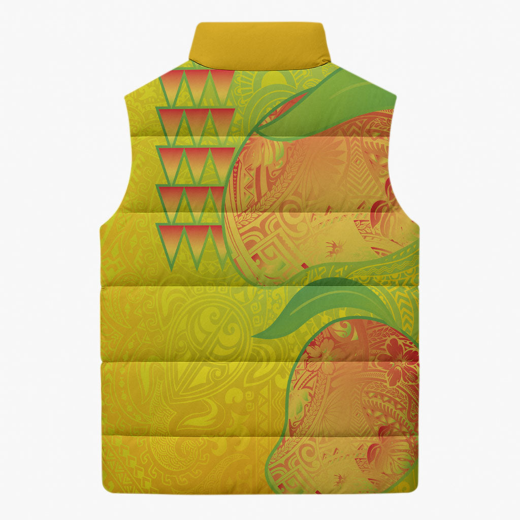 Hawaiian Mango Sleeveless Puffer Jacket Polynesian Art Pattern and Kakau Tattoo