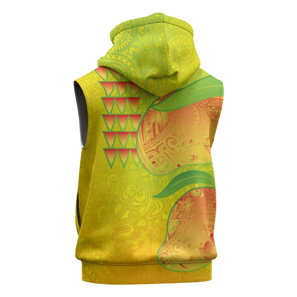 Hawaiian Mango Sleeveless Zip Hoodie Polynesian Art Pattern and Kakau Tattoo