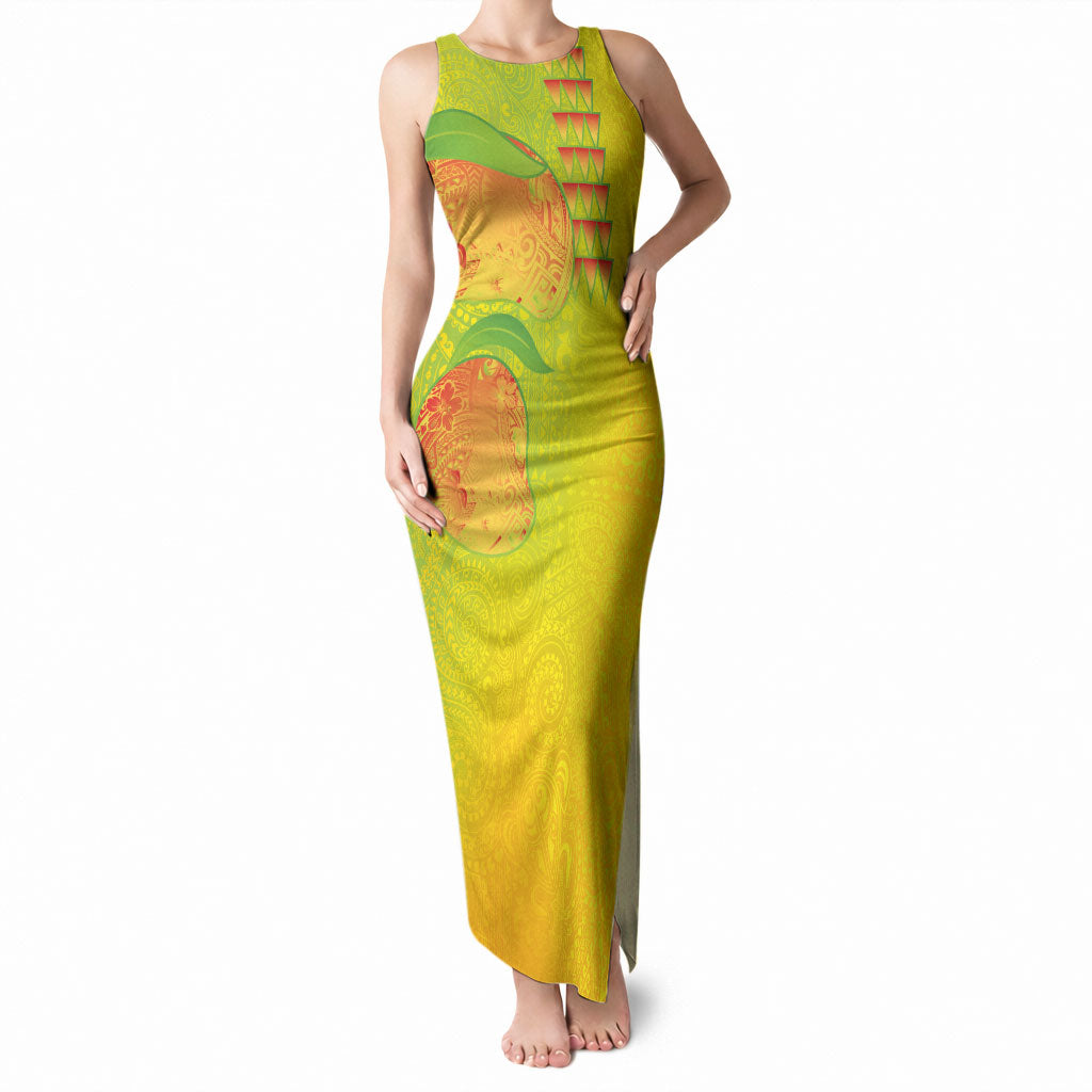 Hawaiian Mango Tank Maxi Dress Polynesian Art Pattern and Kakau Tattoo