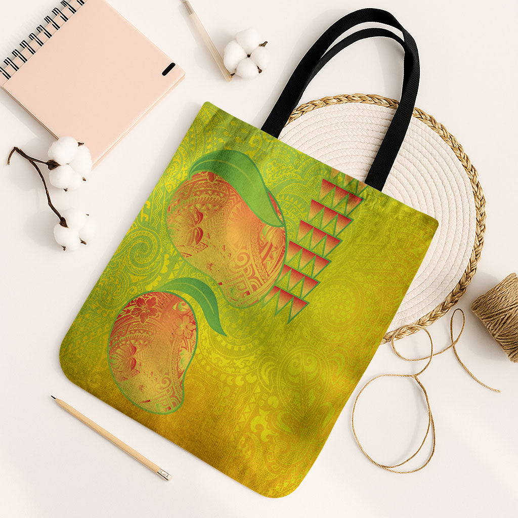 Hawaiian Mango Tote Bag Polynesian Art Pattern and Kakau Tattoo