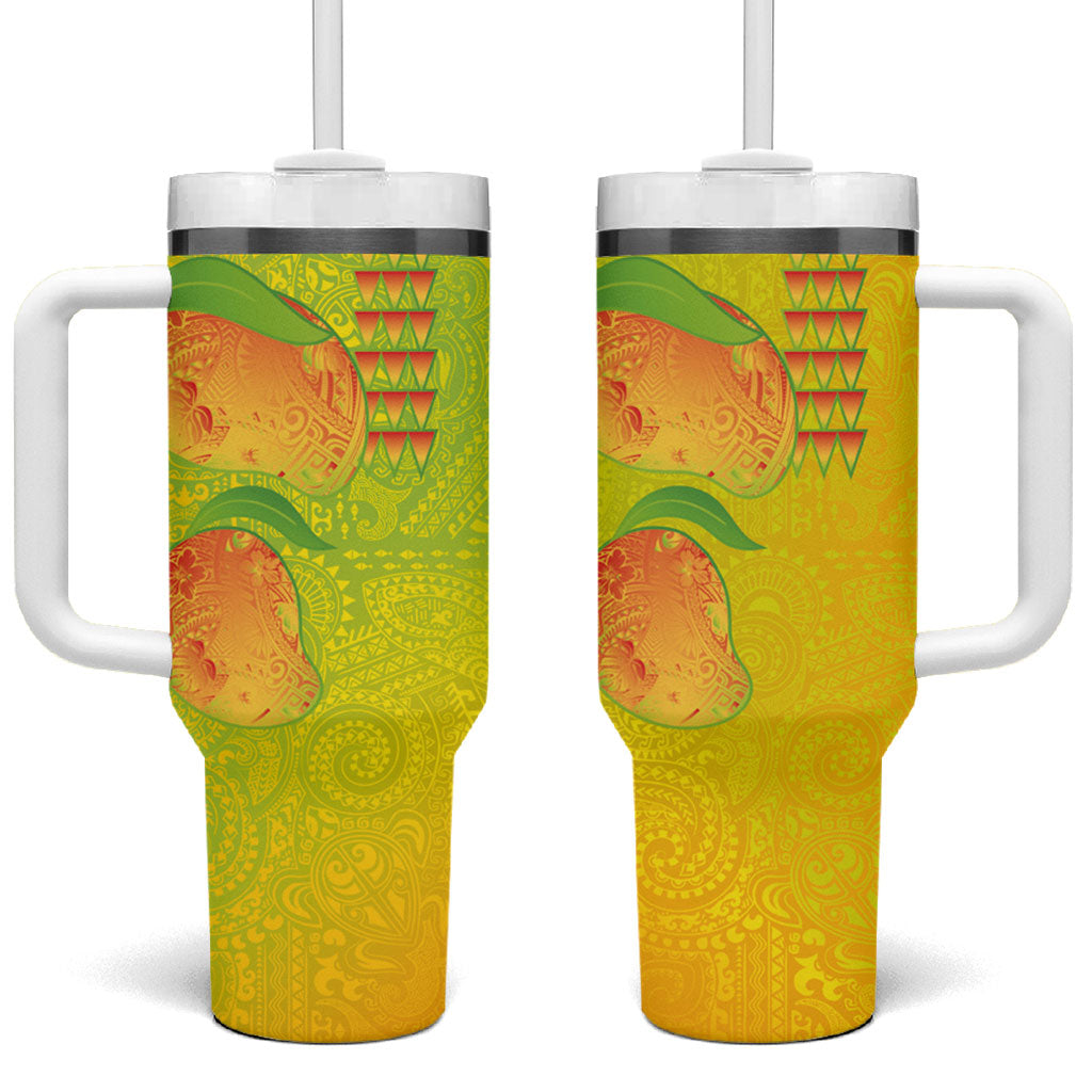 Hawaiian Mango Tumbler With Handle Polynesian Art Pattern and Kakau Tattoo