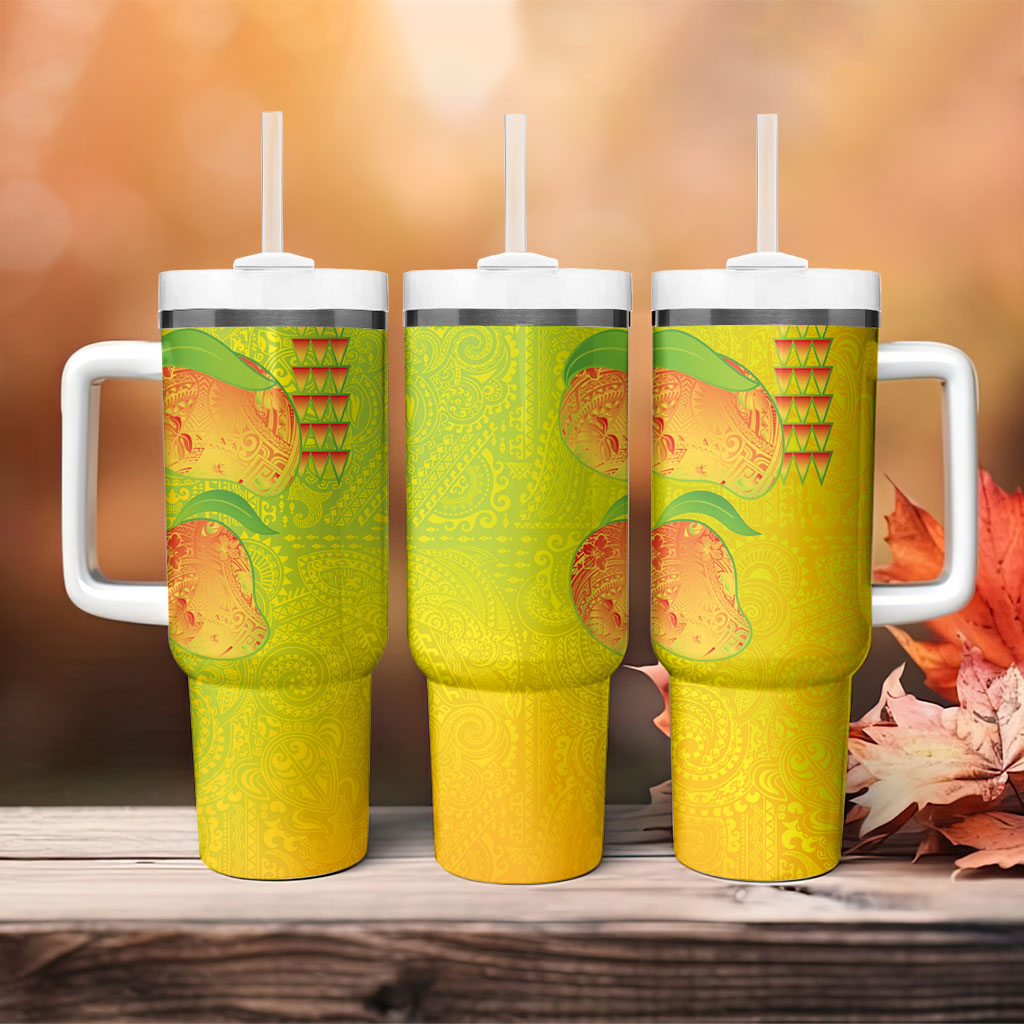 Hawaiian Mango Tumbler With Handle Polynesian Art Pattern and Kakau Tattoo