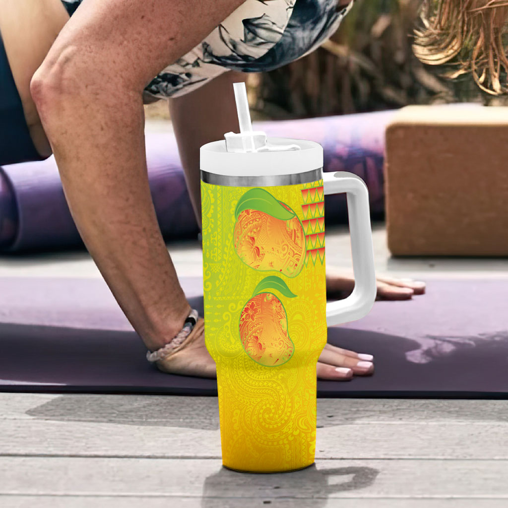 Hawaiian Mango Tumbler With Handle Polynesian Art Pattern and Kakau Tattoo