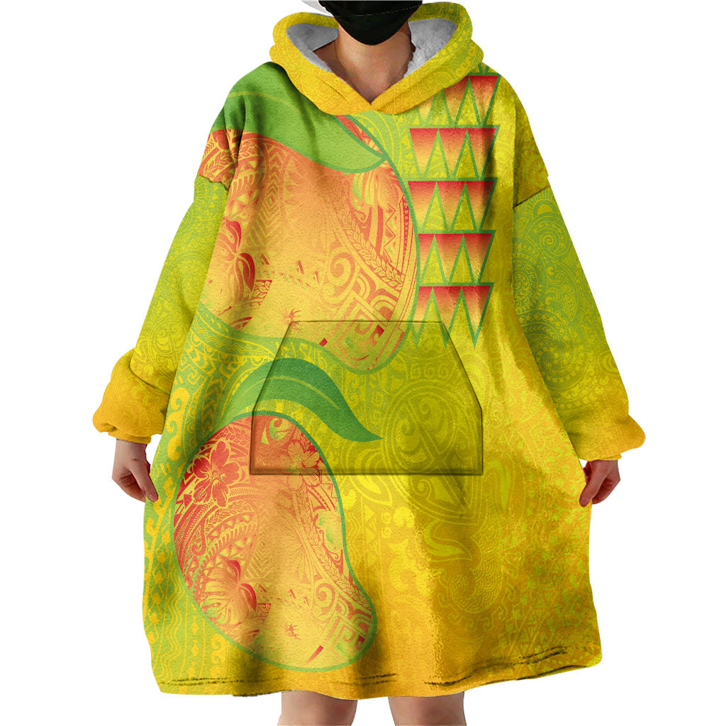 Hawaiian Mango Wearable Blanket Hoodie Polynesian Art Pattern and Kakau Tattoo
