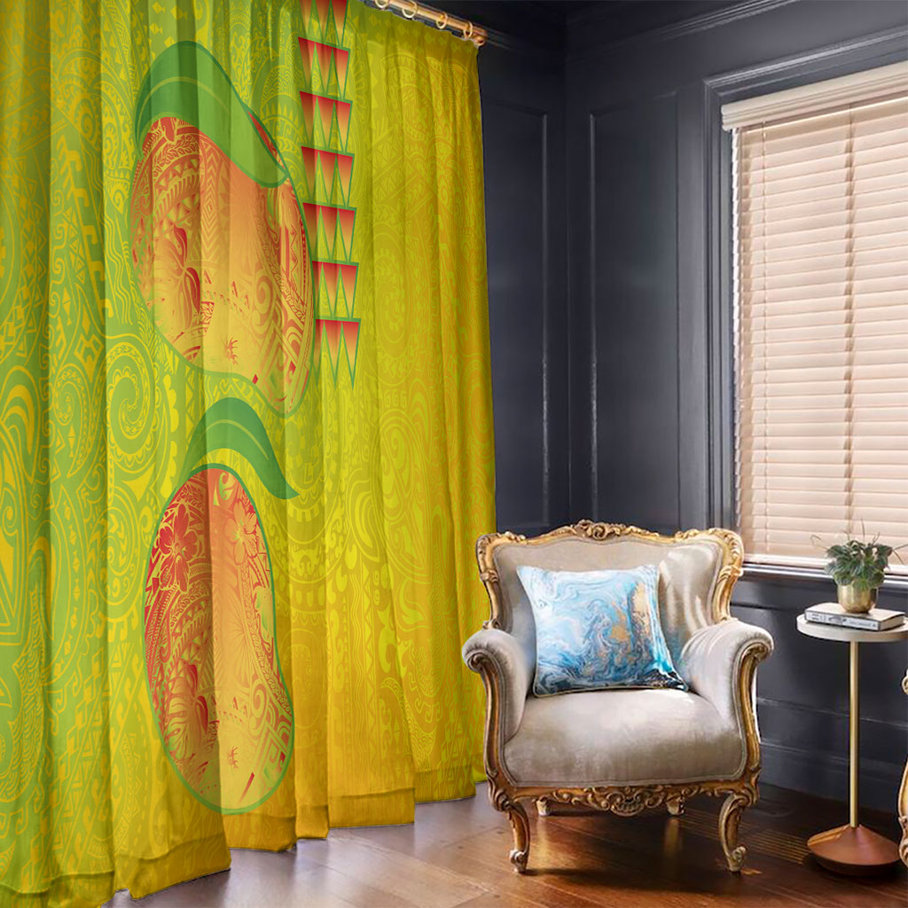 Hawaiian Mango Window Curtain Polynesian Art Pattern and Kakau Tattoo