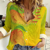 Hawaiian Mango Women Casual Shirt Polynesian Art Pattern and Kakau Tattoo