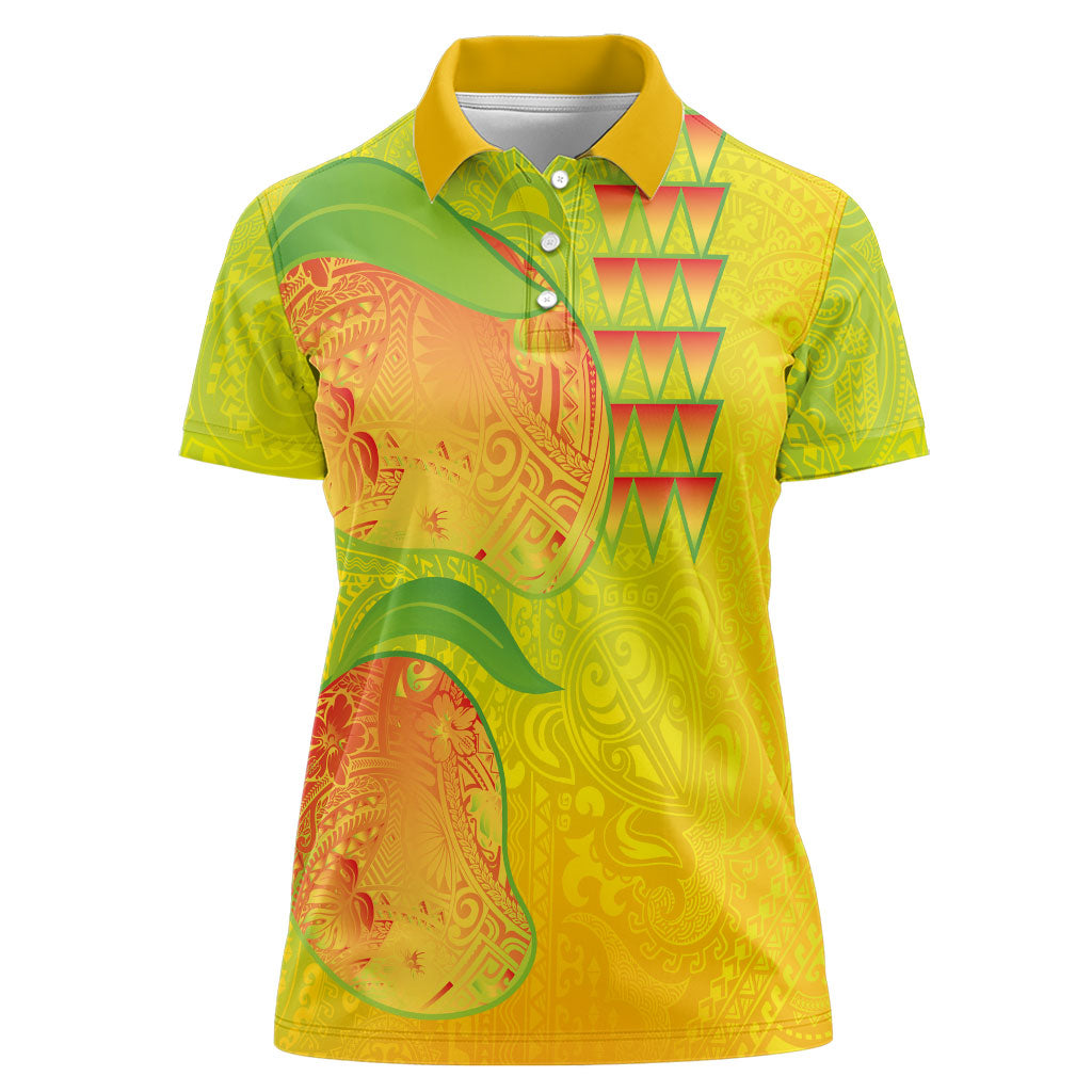 Hawaiian Mango Women Polo Shirt Polynesian Art Pattern and Kakau Tattoo