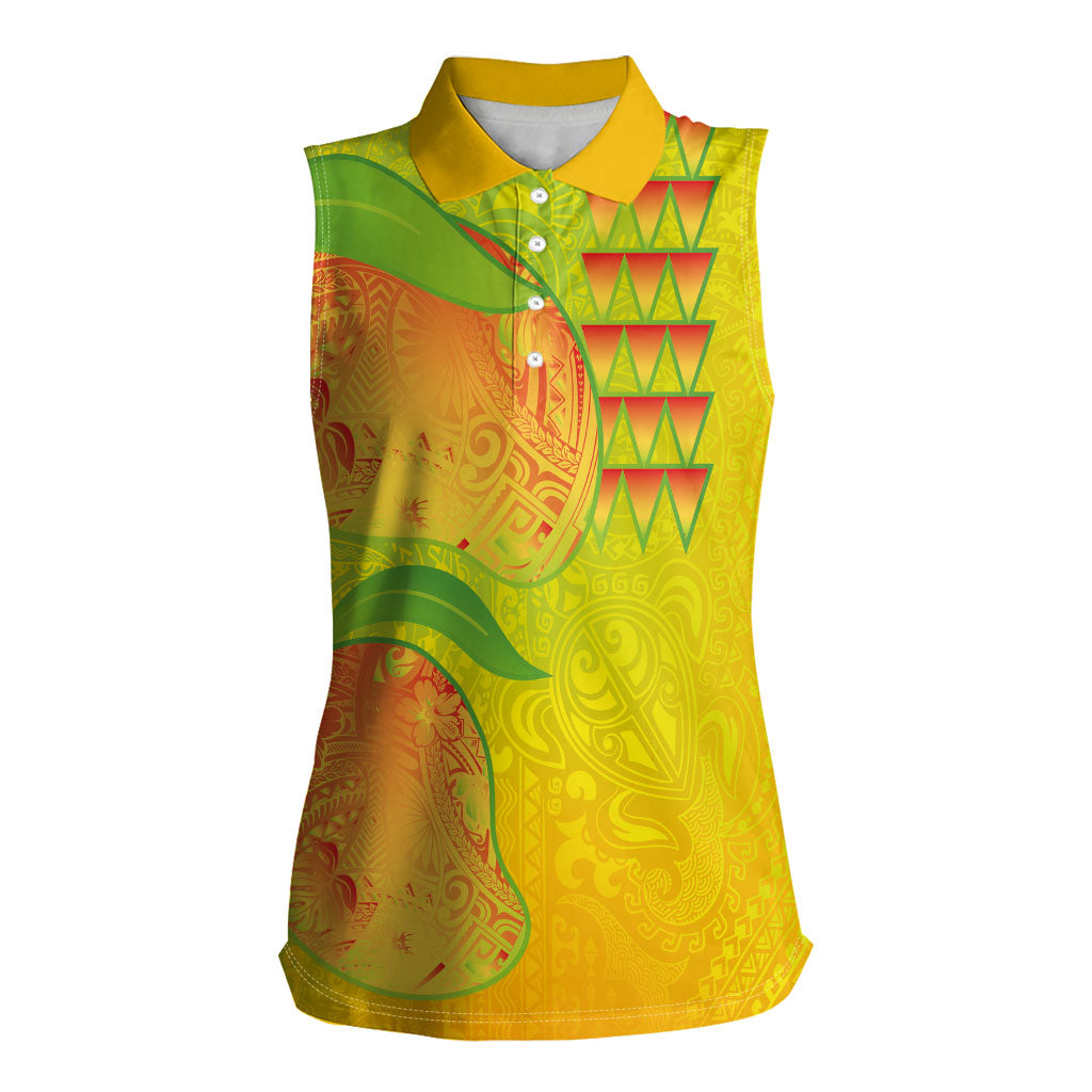 Hawaiian Mango Women Sleeveless Polo Shirt Polynesian Art Pattern and Kakau Tattoo LT03 Female Yellow - Polynesian Pride