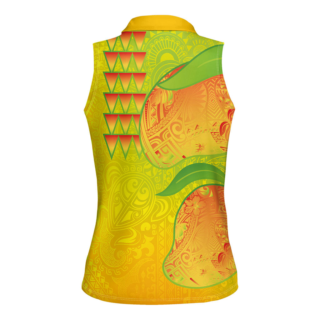 Hawaiian Mango Women Sleeveless Polo Shirt Polynesian Art Pattern and Kakau Tattoo