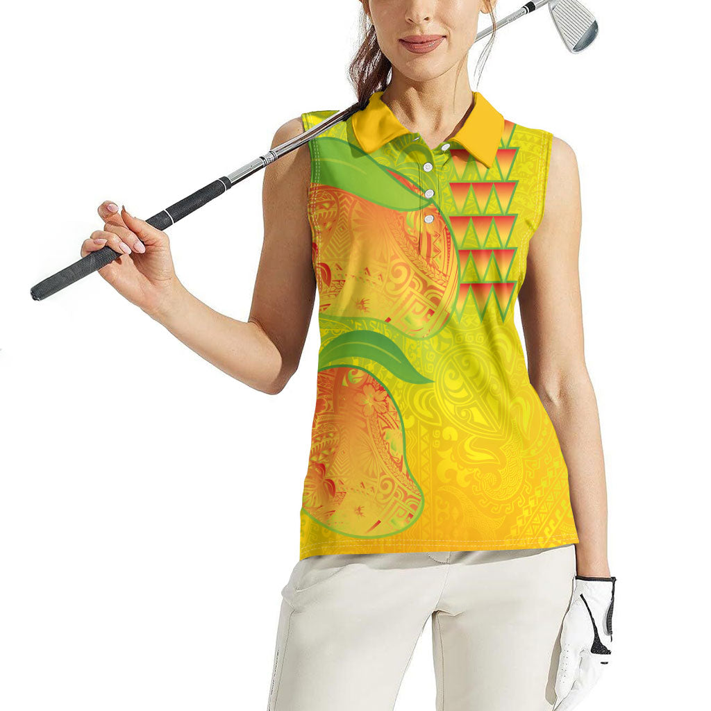 Hawaiian Mango Women Sleeveless Polo Shirt Polynesian Art Pattern and Kakau Tattoo
