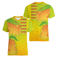 Hawaiian Mango Women V-Neck T-Shirt Polynesian Art Pattern and Kakau Tattoo