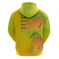 Hawaiian Mango Zip Hoodie Polynesian Art Pattern and Kakau Tattoo