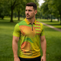 Hawaiian Mango Zipper Polo Shirt Polynesian Art Pattern and Kakau Tattoo