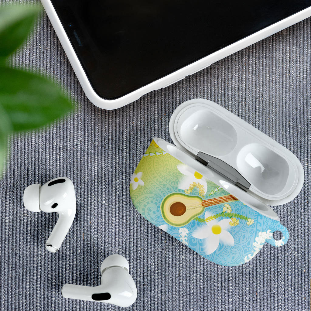 Hawaiian Ukulele Avocado AirPods Case Leis and Polynesian Pattern