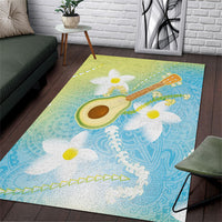 Hawaiian Ukulele Avocado Area Rug Leis and Polynesian Pattern