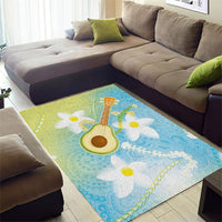 Hawaiian Ukulele Avocado Area Rug Leis and Polynesian Pattern