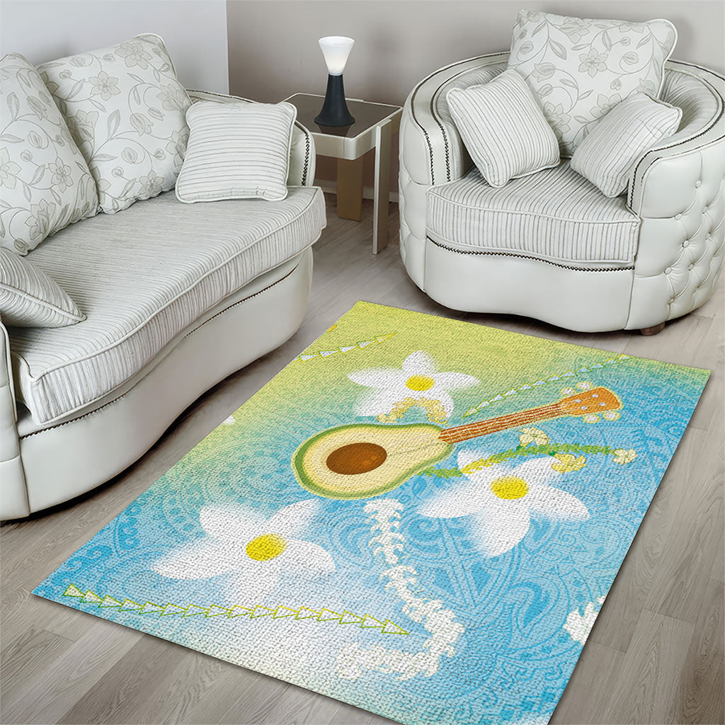Hawaiian Ukulele Avocado Area Rug Leis and Polynesian Pattern