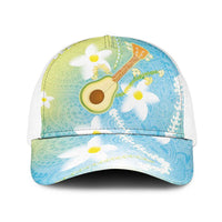Hawaiian Ukulele Avocado Baseball Net Cap Leis and Polynesian Pattern