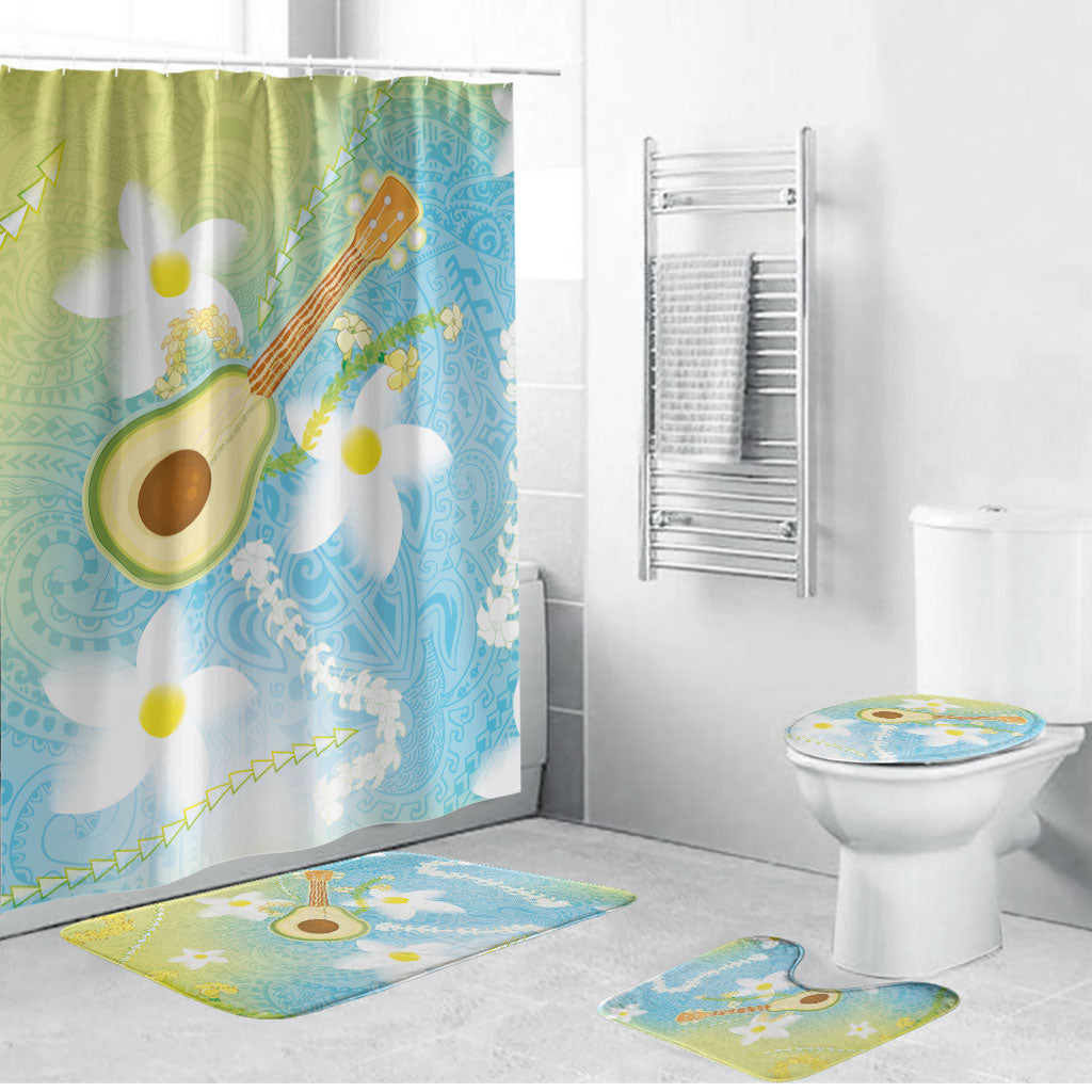 Hawaiian Ukulele Avocado Bathroom Set Leis and Polynesian Pattern