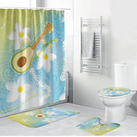 Hawaiian Ukulele Avocado Bathroom Set Leis and Polynesian Pattern