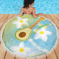Hawaiian Ukulele Avocado Beach Blanket Leis and Polynesian Pattern