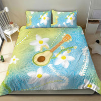 Hawaiian Ukulele Avocado Bedding Set Leis and Polynesian Pattern