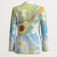 Hawaiian Ukulele Avocado Blazer Leis and Polynesian Pattern
