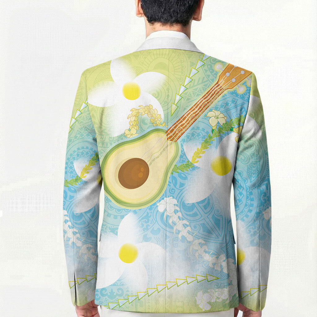 Hawaiian Ukulele Avocado Blazer Leis and Polynesian Pattern