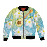 Hawaiian Ukulele Avocado Bomber Jacket Leis and Polynesian Pattern