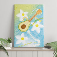 Hawaiian Ukulele Avocado Canvas Wall Art Leis and Polynesian Pattern
