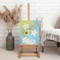 Hawaiian Ukulele Avocado Canvas Wall Art Leis and Polynesian Pattern