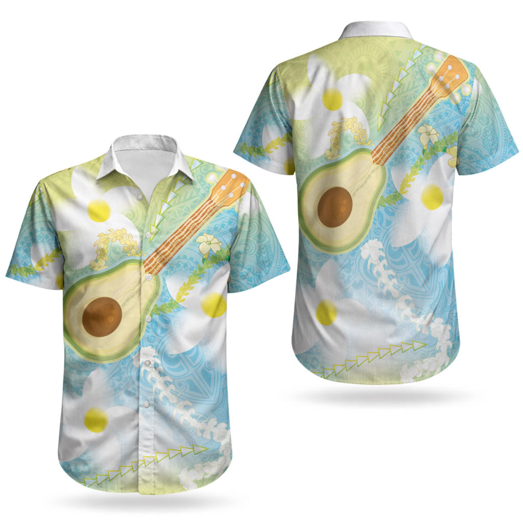 Hawaiian Ukulele Avocado Couples Matching Summer Maxi Dress and Hawaiian Shirt Leis and Polynesian Pattern