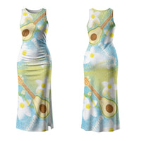 Hawaiian Ukulele Avocado Couples Matching Tank Maxi Dress and Long Sleeve Button Shirt Leis and Polynesian Pattern