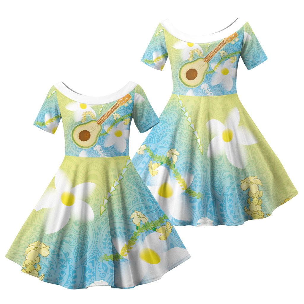 Hawaiian Ukulele Avocado Family Matching Mermaid Dress and Hawaiian Shirt Leis and Polynesian Pattern