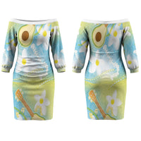 Hawaiian Ukulele Avocado Family Matching Off The Shoulder Long Sleeve Dress and Hawaiian Shirt Leis and Polynesian Pattern