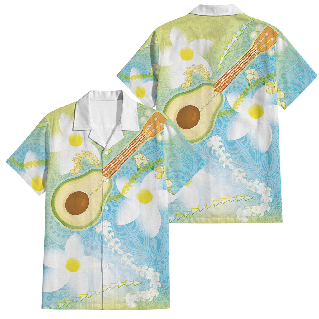 Hawaiian Ukulele Avocado Family Matching Off Shoulder Maxi Dress and Hawaiian Shirt Leis and Polynesian Pattern