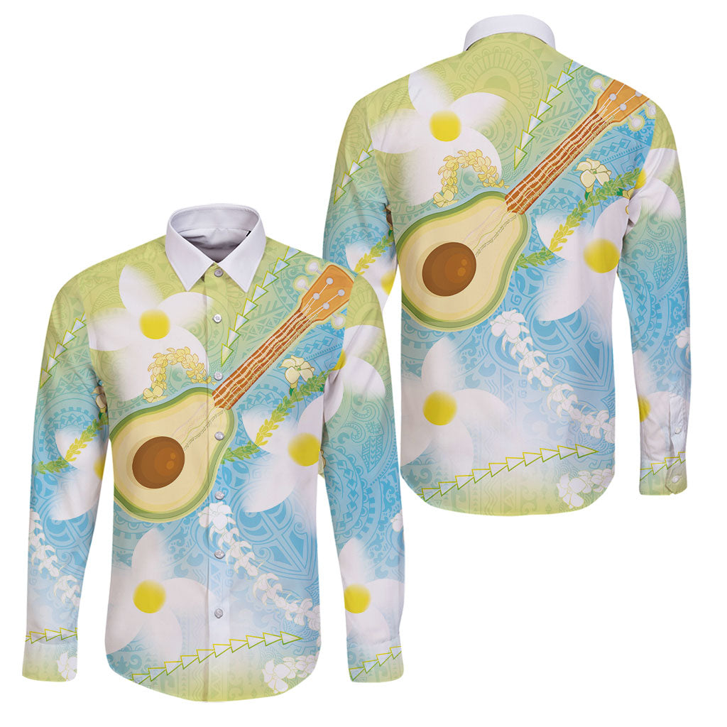 Hawaiian Ukulele Avocado Family Matching Off Shoulder Short Dress and Hawaiian Shirt Leis and Polynesian Pattern