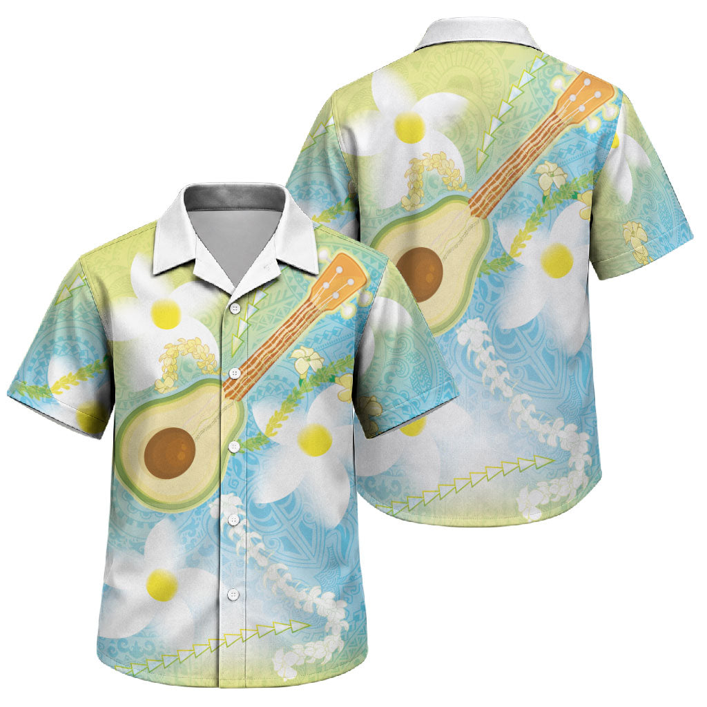 Hawaiian Ukulele Avocado Family Matching Puletasi and Hawaiian Shirt Leis and Polynesian Pattern