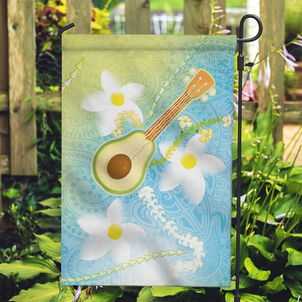 Hawaiian Ukulele Avocado Garden Flag Leis and Polynesian Pattern