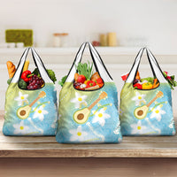 Hawaiian Ukulele Avocado Grocery Bag Leis and Polynesian Pattern