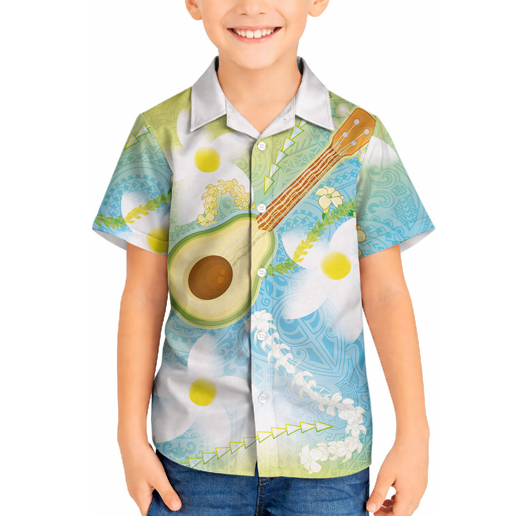 Hawaiian Ukulele Avocado Hawaiian Shirt Leis and Polynesian Pattern