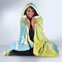 Hawaiian Ukulele Avocado Hooded Blanket Leis and Polynesian Pattern