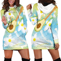 Hawaiian Ukulele Avocado Hoodie Dress Leis and Polynesian Pattern