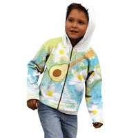 Hawaiian Ukulele Avocado Kid Hoodie Leis and Polynesian Pattern