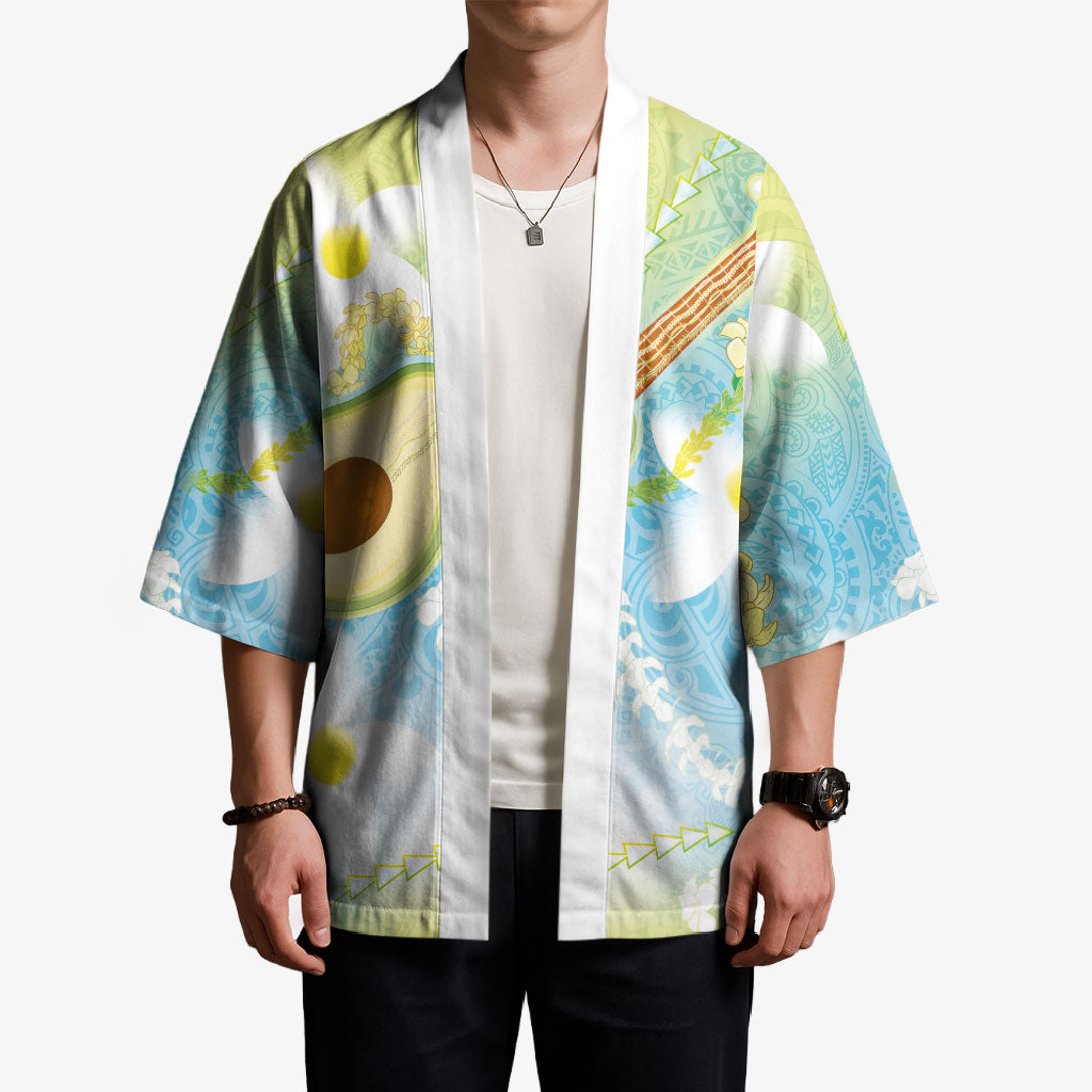 Hawaiian Ukulele Avocado Kimono Leis and Polynesian Pattern