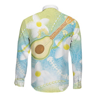 Hawaiian Ukulele Avocado Long Sleeve Button Shirt Leis and Polynesian Pattern