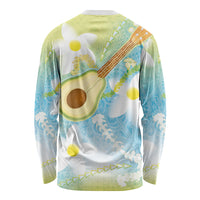 Hawaiian Ukulele Avocado Long Sleeve Shirt Leis and Polynesian Pattern