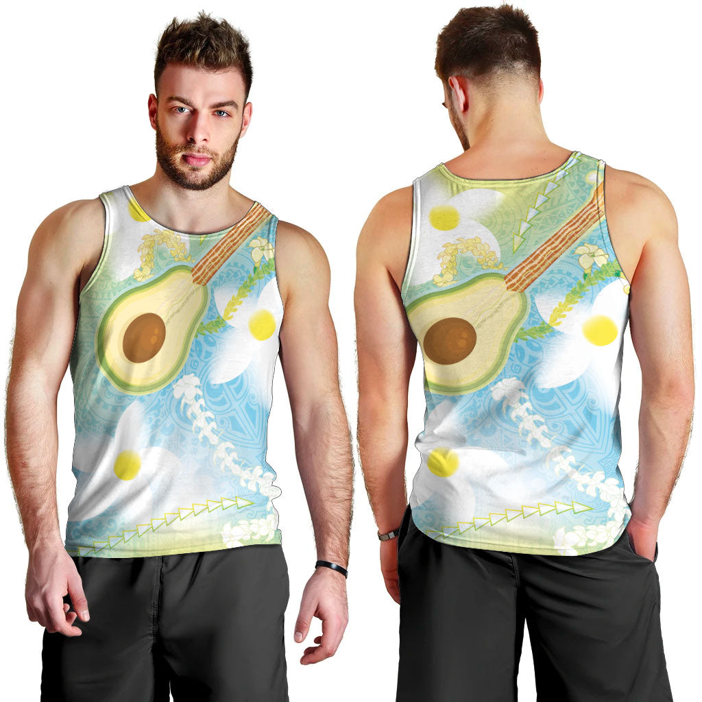 Hawaiian Ukulele Avocado Men Tank Top Leis and Polynesian Pattern