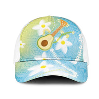 Hawaiian Ukulele Avocado Mesh Trucker Cap Leis and Polynesian Pattern